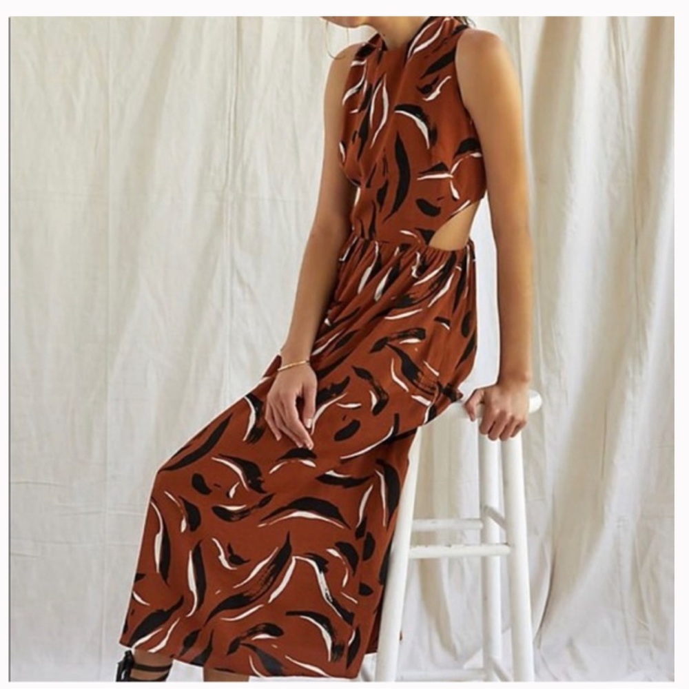 Anthropologie Corey Lynn Calter Abstract Midi Dress with Cut Outs, Size XS